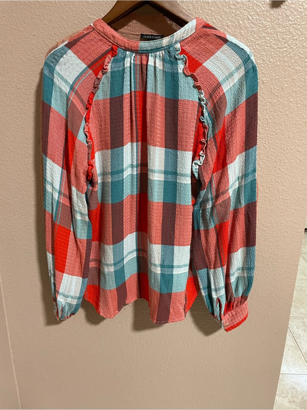 Pilcro Red Orange & Teal Plaid Button-Up Shirt - Picture 2 of 5